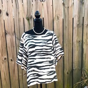 120% Zebra Print Short Sleeve Linen Blouse